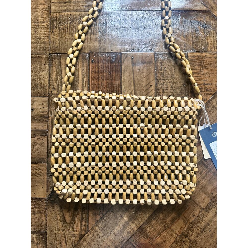 Wooden Beaded Clutch Crossbody Purse Gold Universal Thread Handbag - Picture 4 of 8